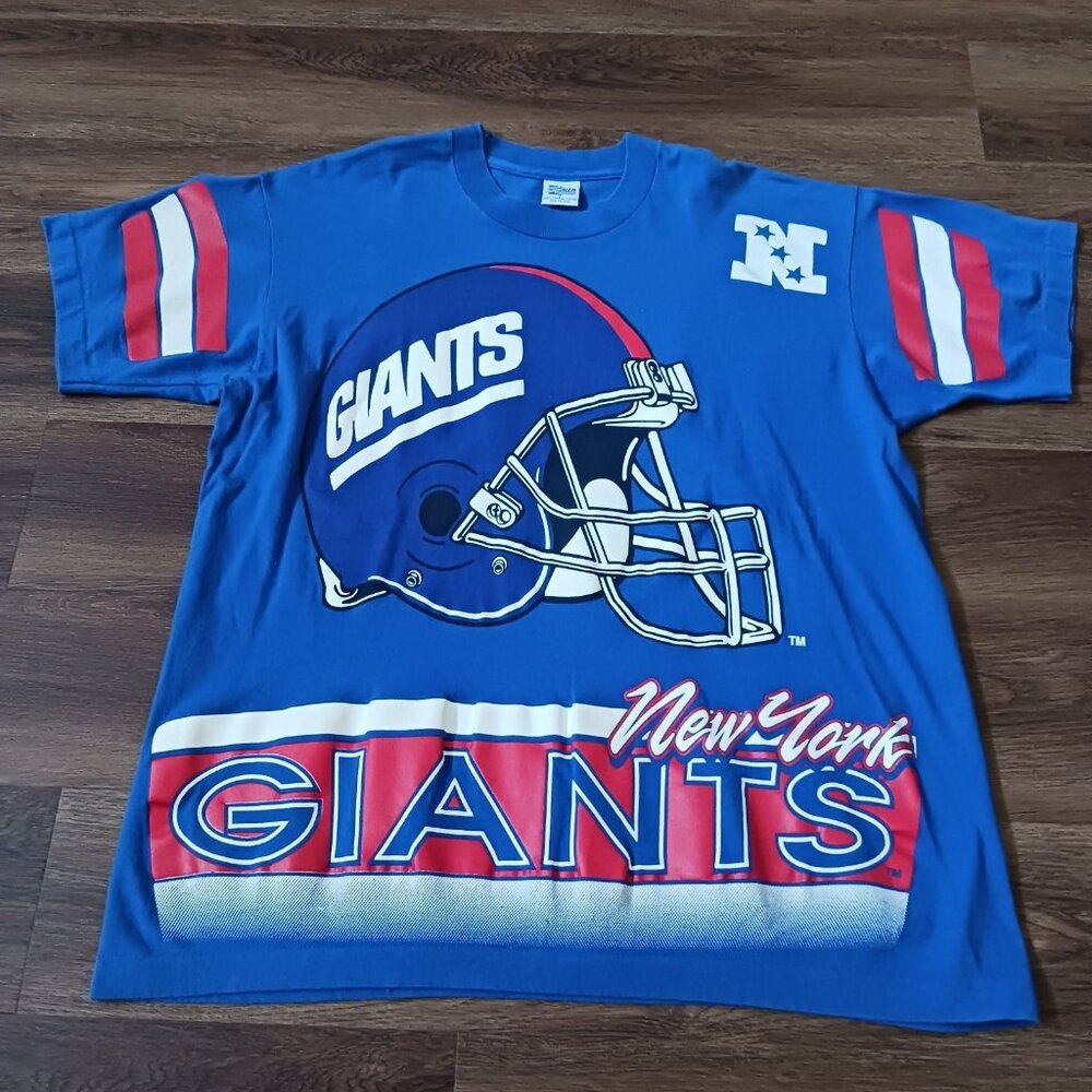 Vintage New York Giants T Shirt Adult L‎ 90s Salem Sportswear All Over Print NFL